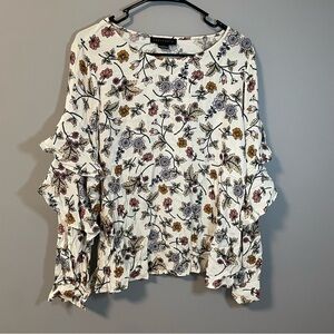 Sanctuary Tilly Floral Print Flounce Sleeves Blouse Women's Large Gypsy Spice Of